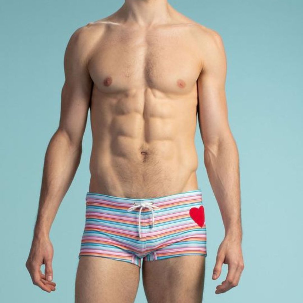 Fab Mr. Turk heart swimsuit rainbow small NEW